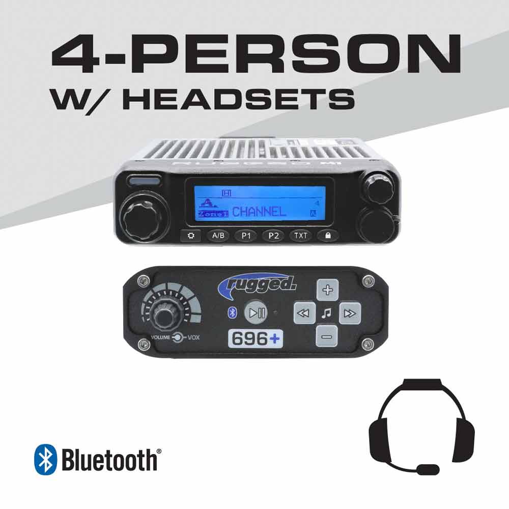Rugged Radios 4 Person - 696 PLUS Complete Communication Intercom System - with Ultimate Headsets